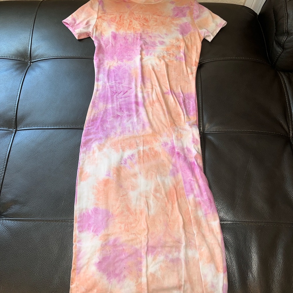 Tie-Dye Pink and Orange Maxi Dress